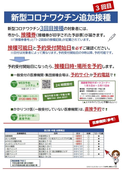 新型コロナワクチンの3回目接種（追加接種）。「予約開始日」と「接種可能日」は市から個別に届く「接種券」に記載されています。 | 奥野 みか